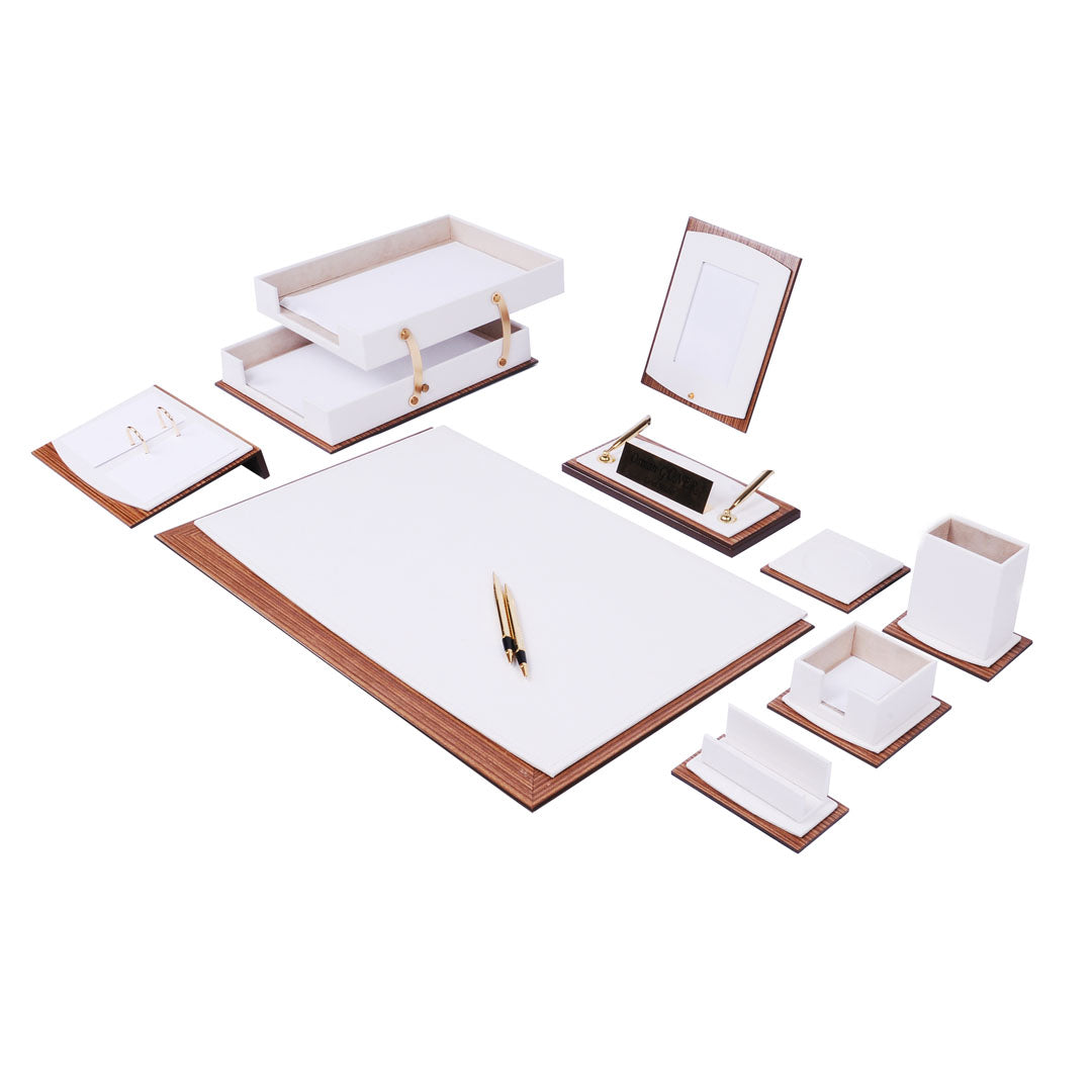 Star Luxury Black Leather Desk Set 11 Pieces With Double Document Rack