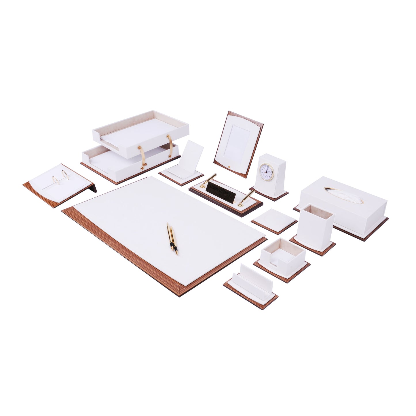 Star Luxury Black Leather Desk Set 14 Pieces With Double Document Rack