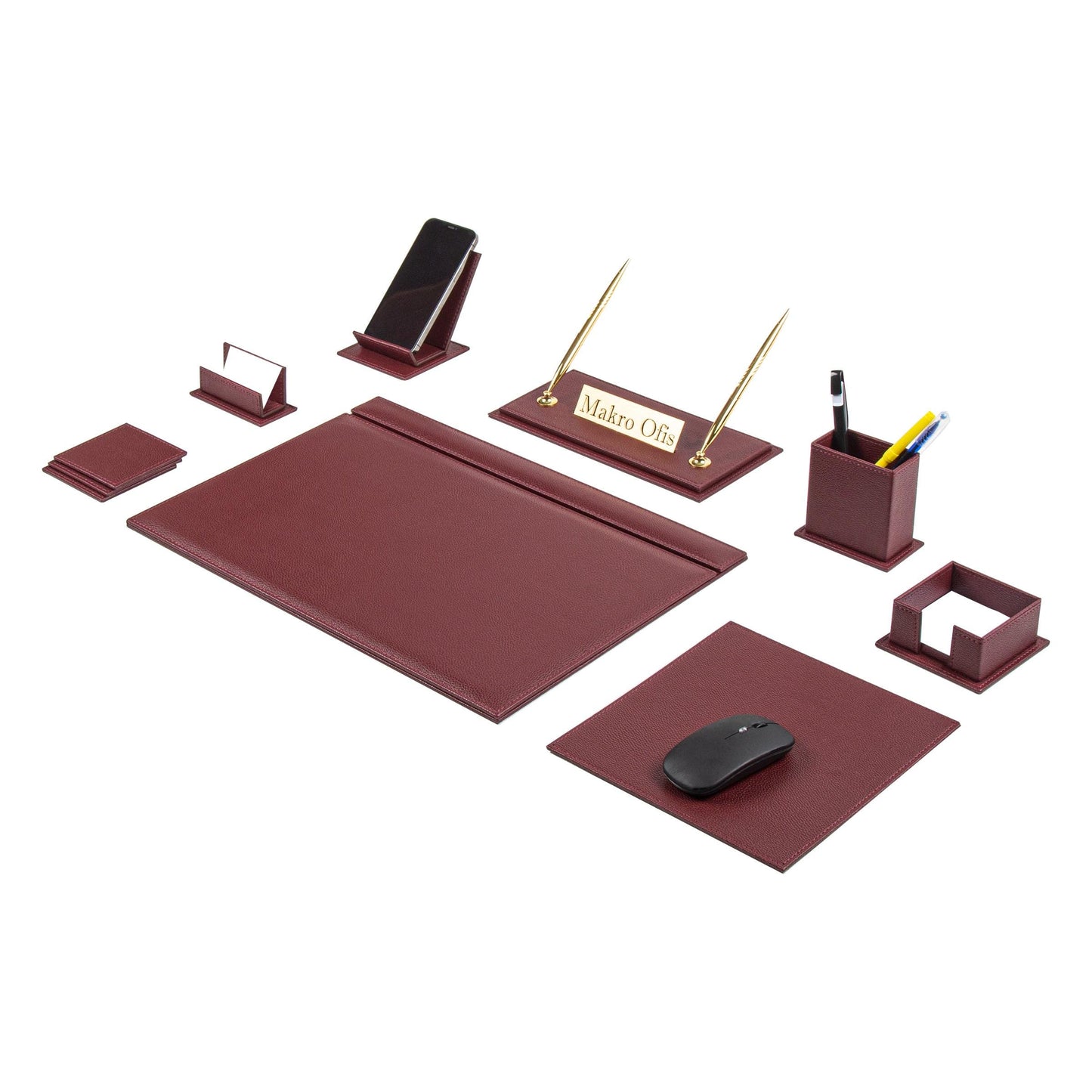 VENUS Leather Desk Set - 12 Accessories - Black