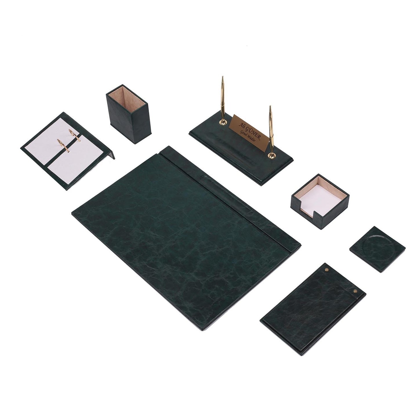 Luna Leather Desk Set 9 Accessories Green