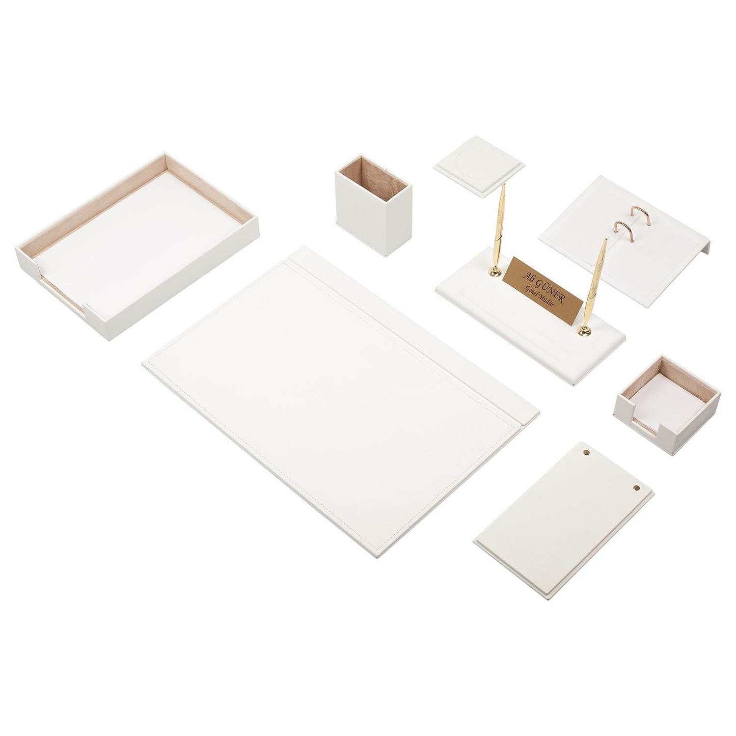 Luna Leather Desk Set 10 Accessories White