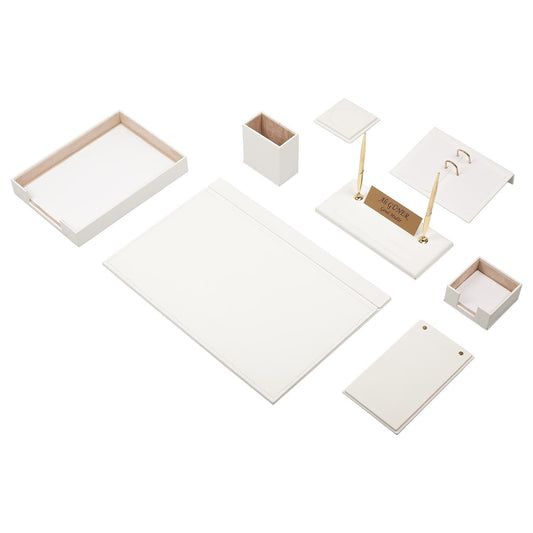 Luna Leather Desk Set 10 Accessories White