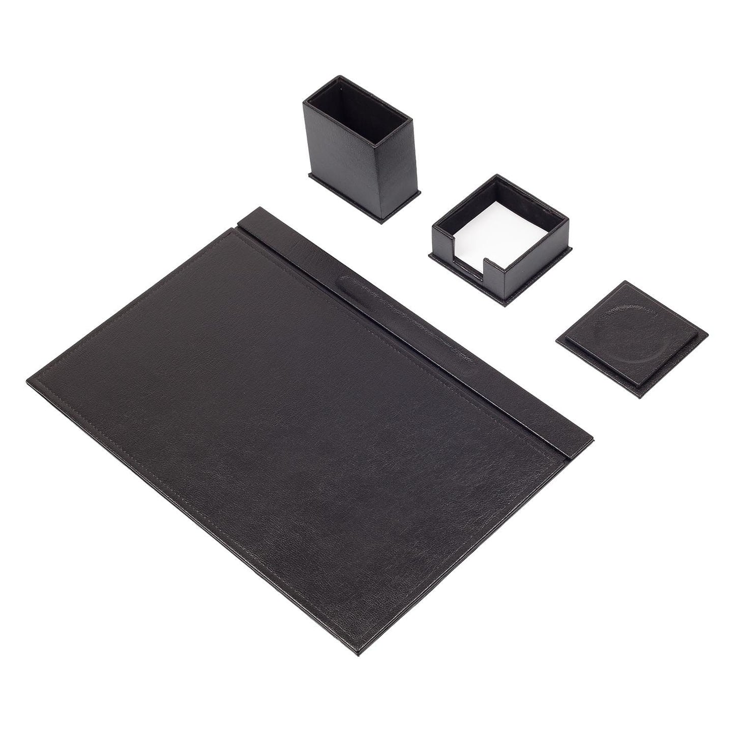 Luna Leather Desk Set 4 Accessories Black