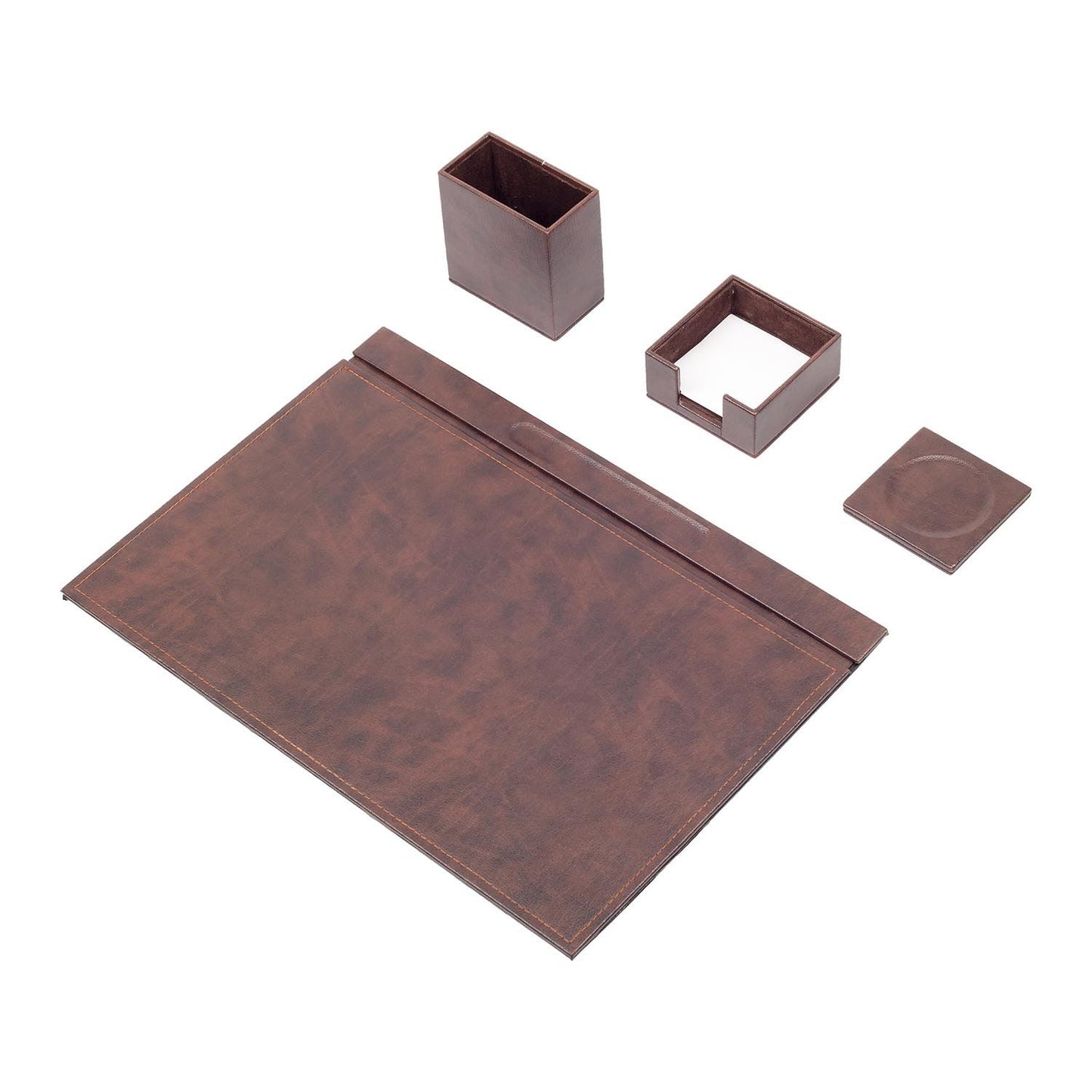 Luna Leather Desk Set 4 Accessories Brown