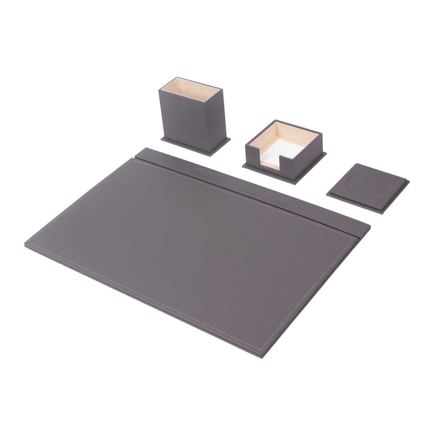 Luna Leather Desk Set 4 Accessories Gray