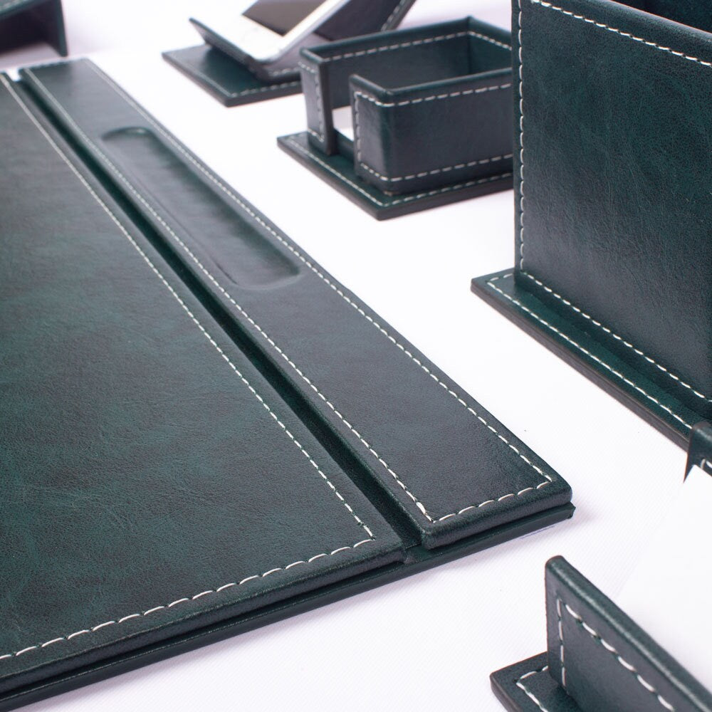 VEGA Leather Desk Set - 9 Accessories - Green
