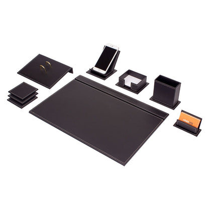 VEGA Leather Desk Set - 9 Accessories - Black