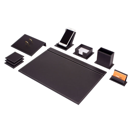 VEGA Leather Desk Set - 9 Accessories - Black