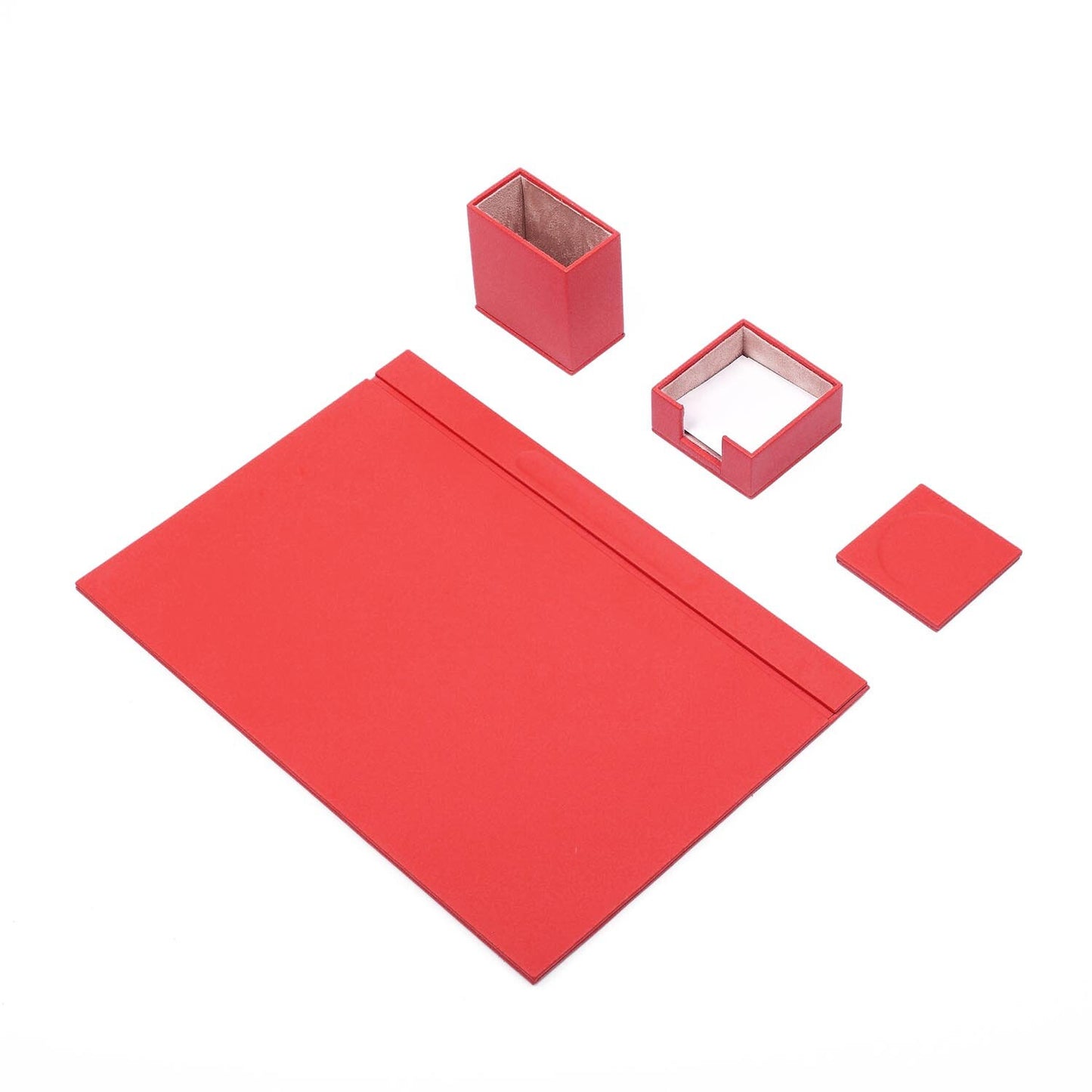 Luna Leather Desk Set 4 Accessories Red