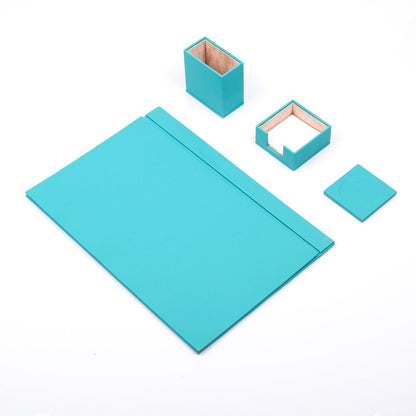 Luna Leather Desk Set 4 Accessories Turquoise
