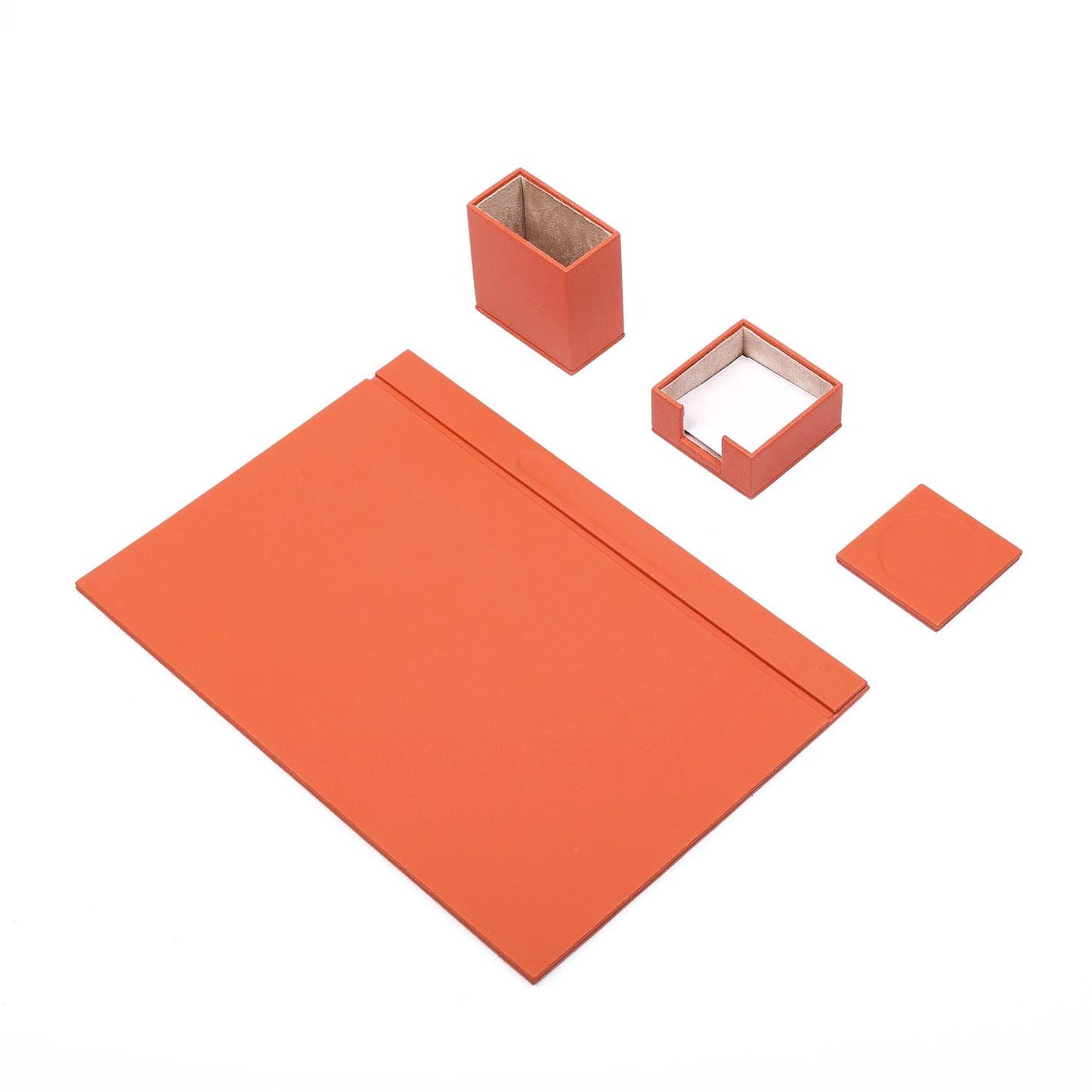 Luna Leather Desk Set 4 Accessories Orange