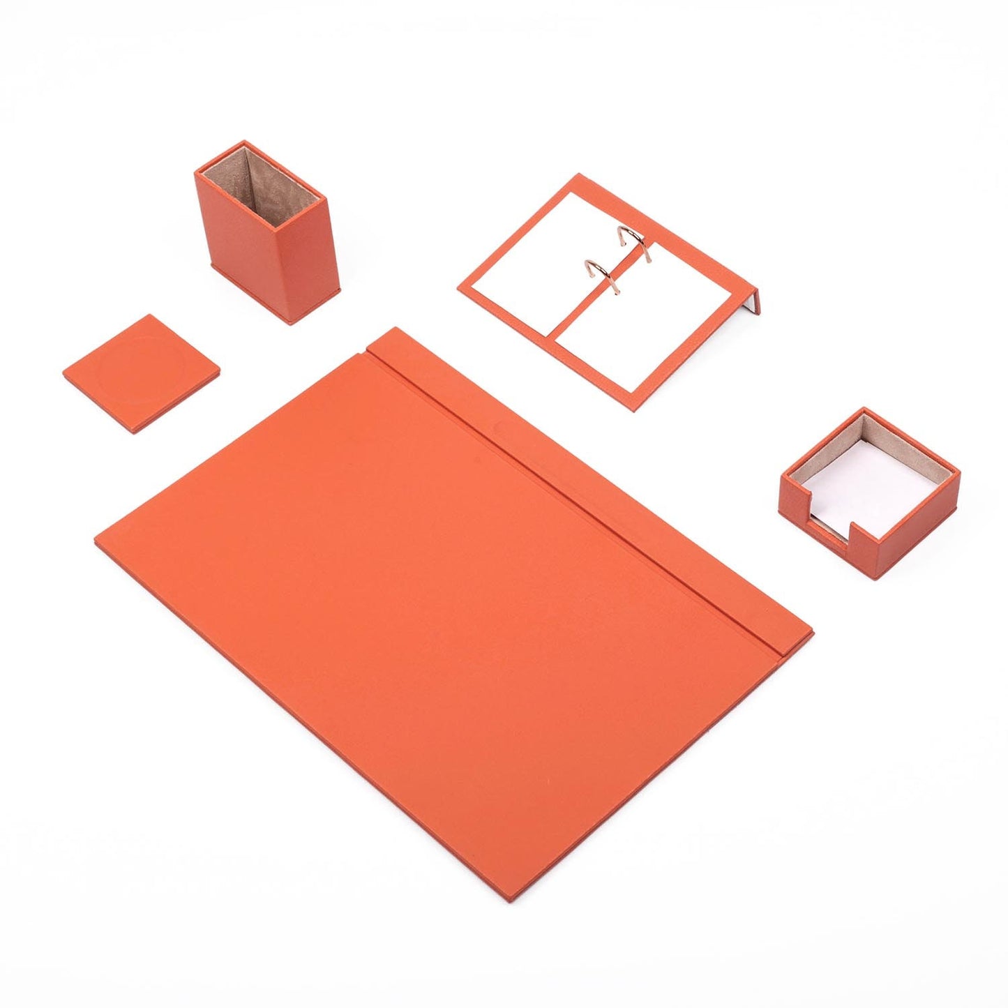 Luna Leather Desk Set 5 Accessories Orange