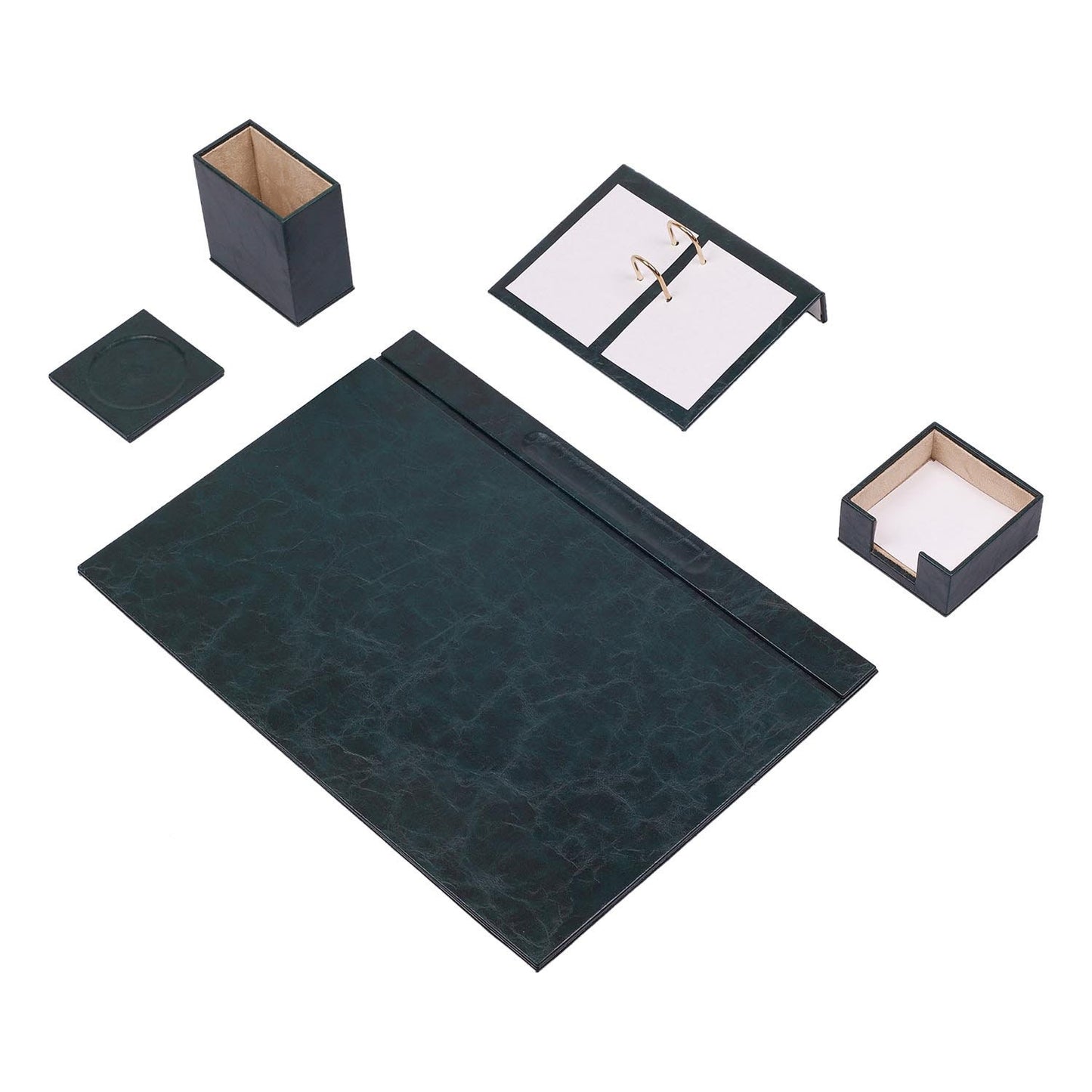 Luna Leather Desk Set 5 Accessories Green