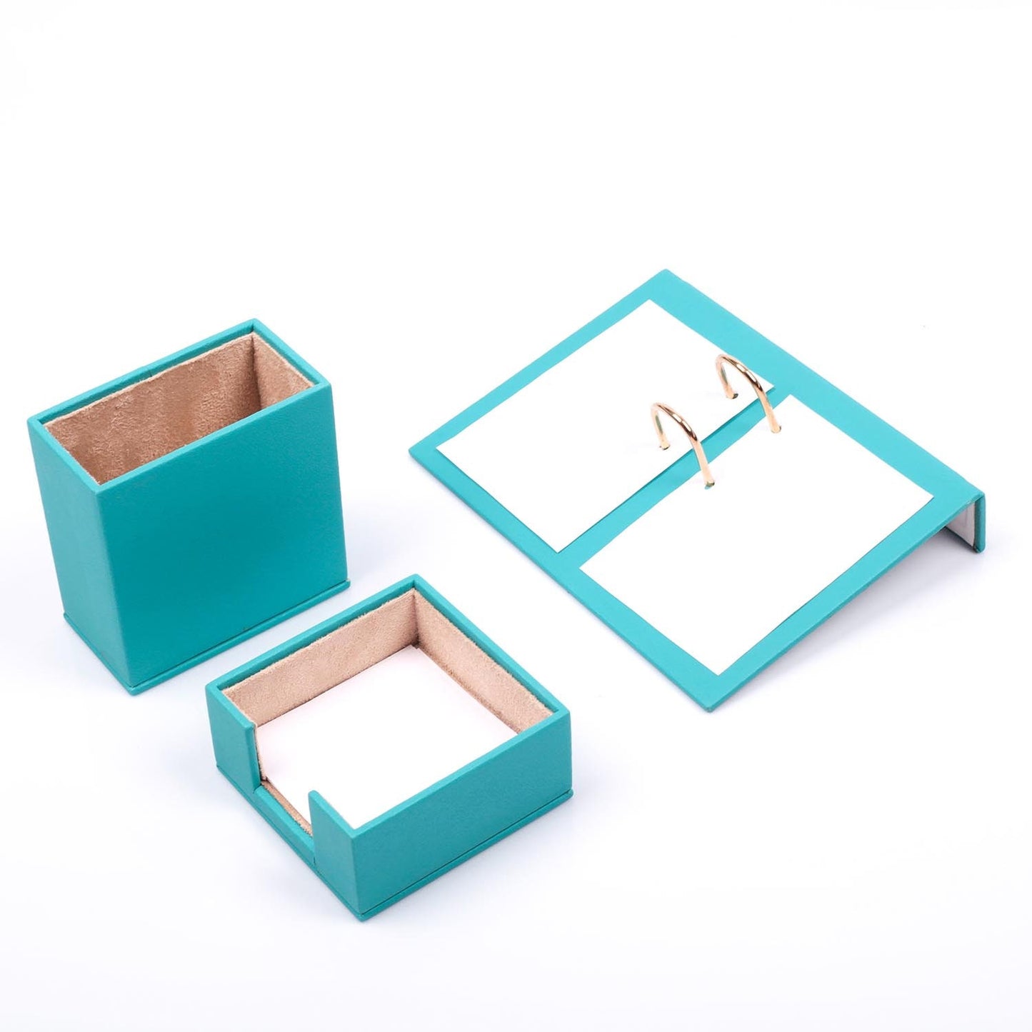 Luna Leather Desk Set 5 Accessories Turquoise