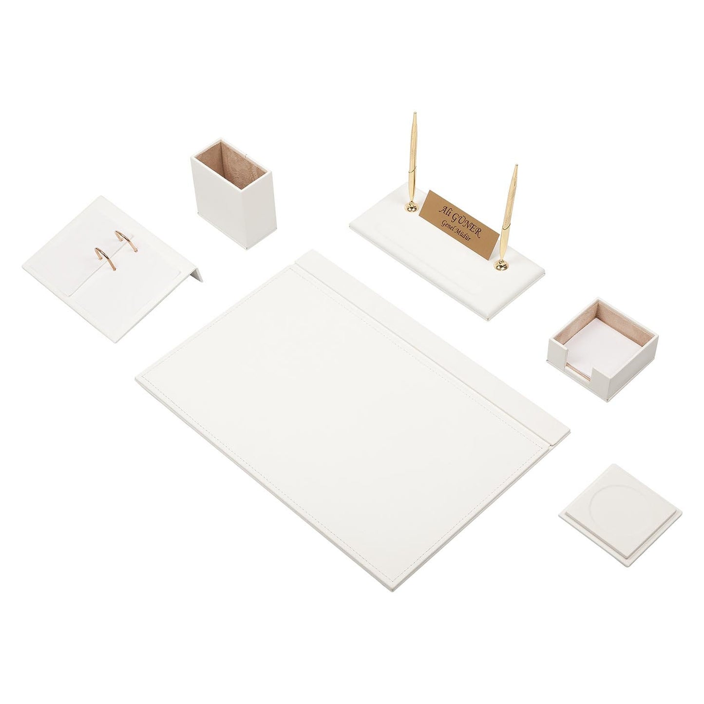 Luna Leather Desk Set 8 Accessories White