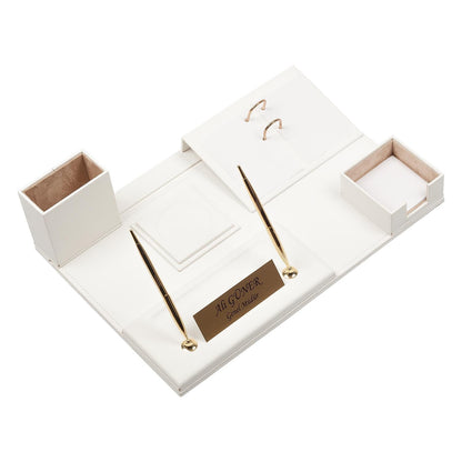 Luna Leather Desk Set 8 Accessories White