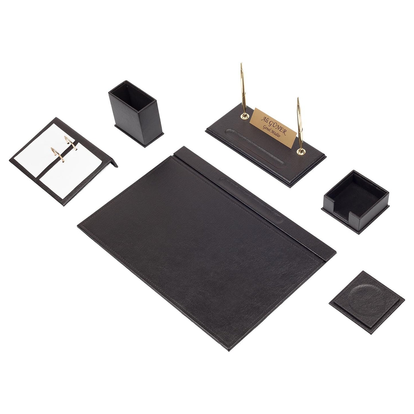 Luna Leather Desk Set 8 Accessories Black