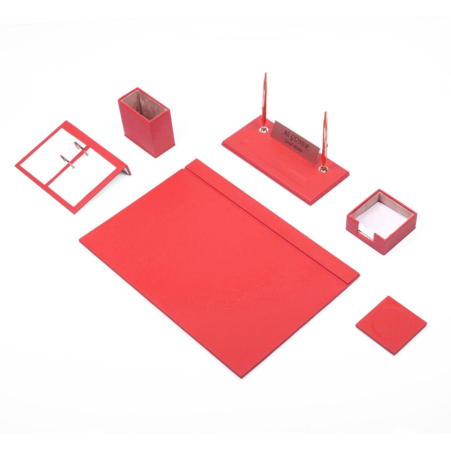 Luna Leather Desk Set 8 Accessories Red