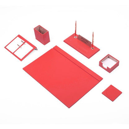 Luna Leather Desk Set 8 Accessories Red