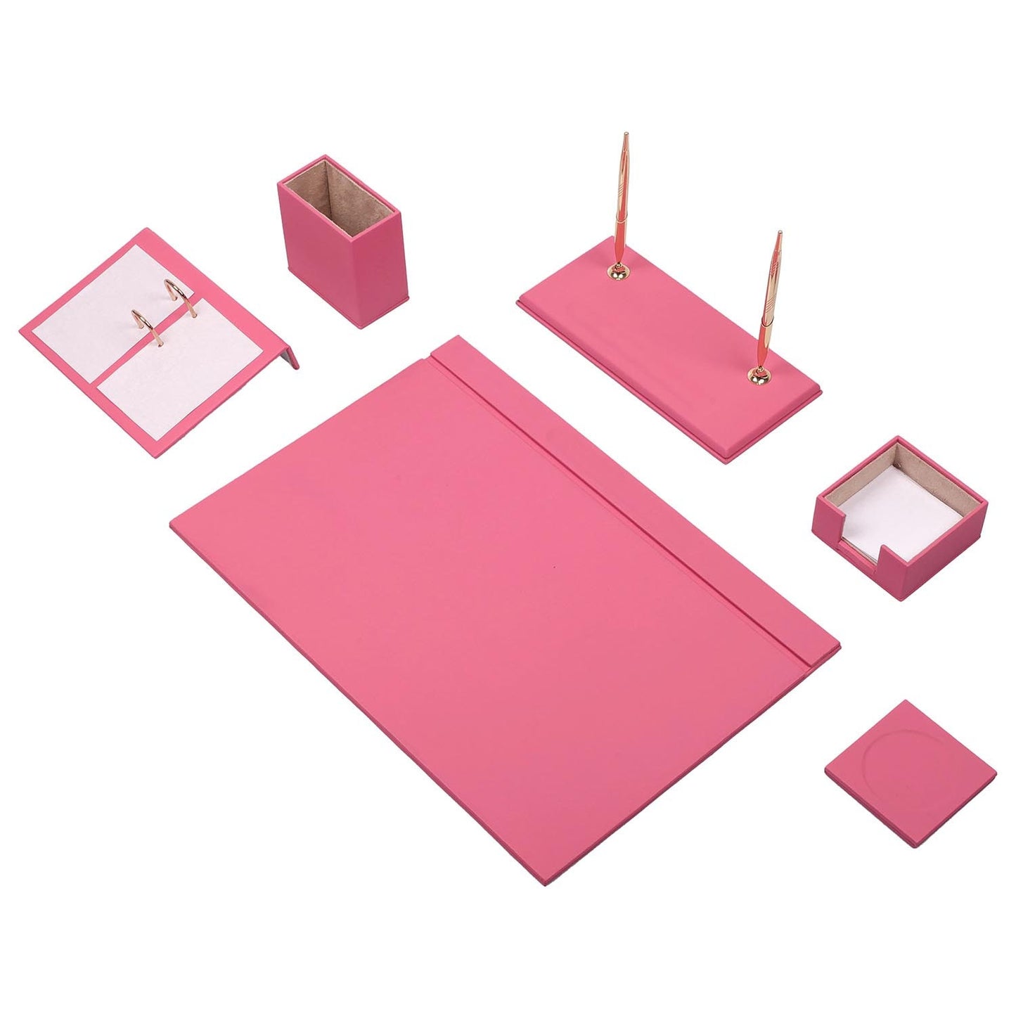 Luna Leather Desk Set 8 Accessories Pink