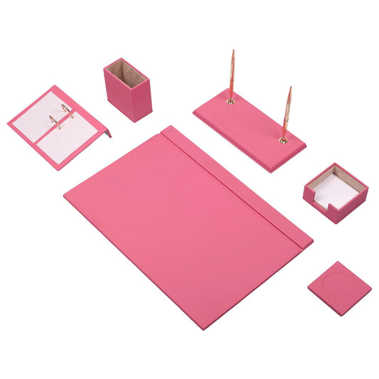 Luna Leather Desk Set 8 Accessories Pink