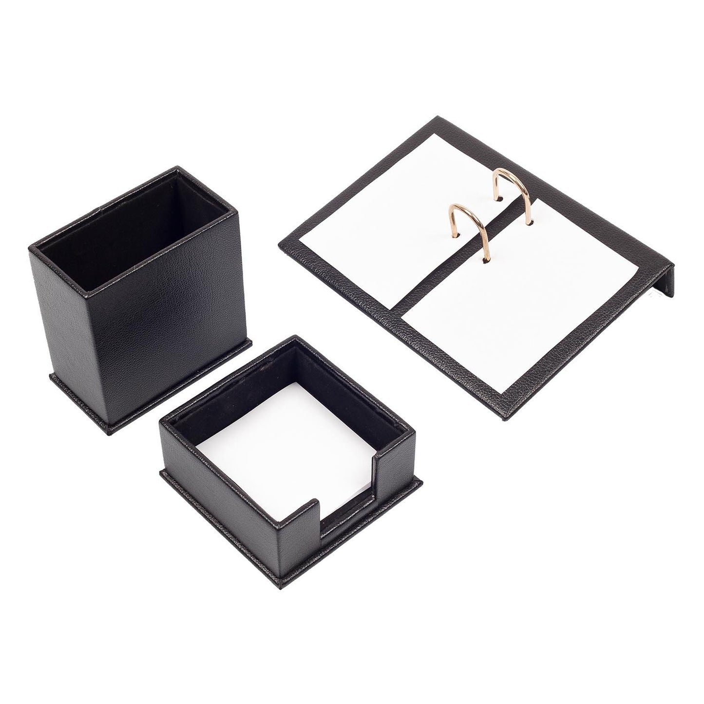Luna Leather Desk Set 9 Accessories Black