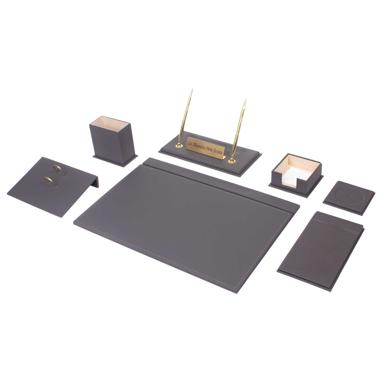 Luna Leather Desk Set 9 Accessories Gray