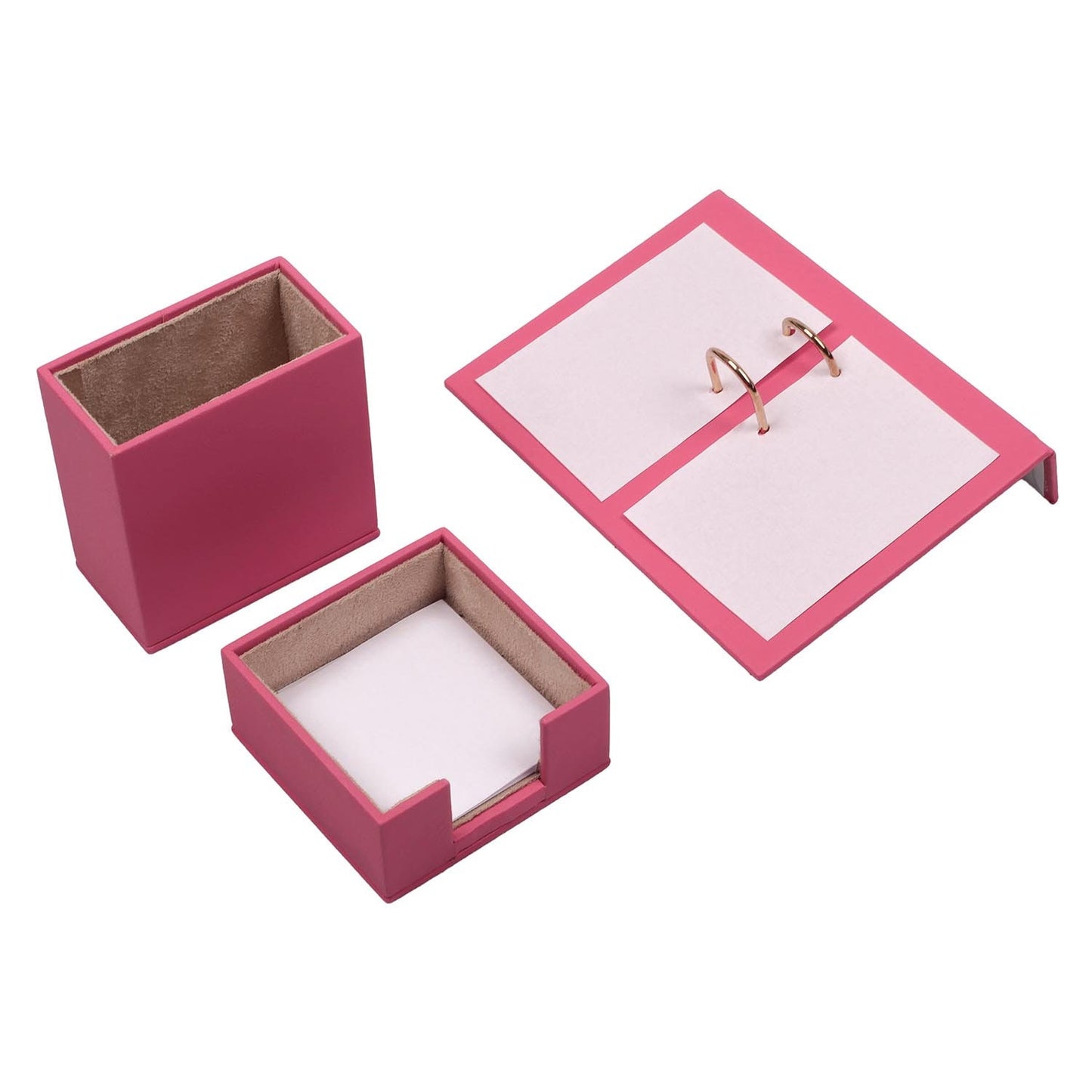 Luna Leather Desk Set 9 Accessories Pink