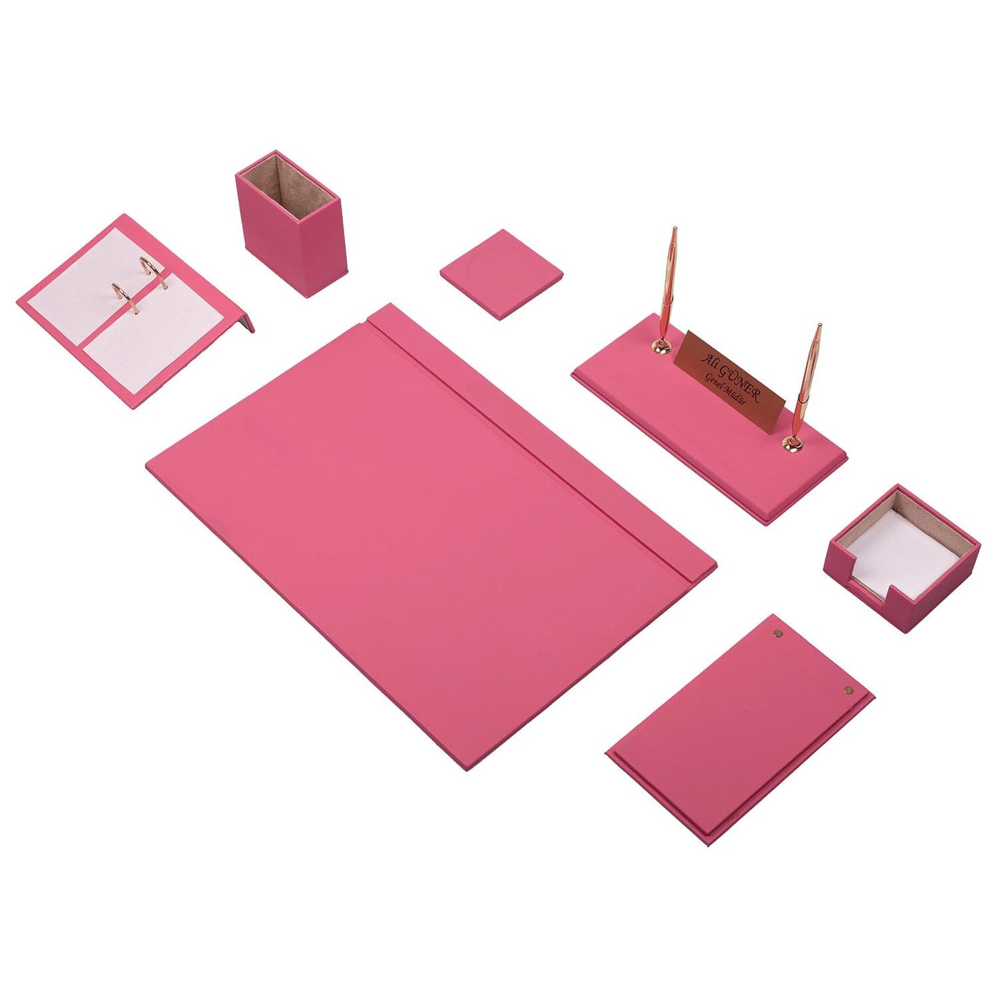 Luna Leather Desk Set 9 Accessories Pink