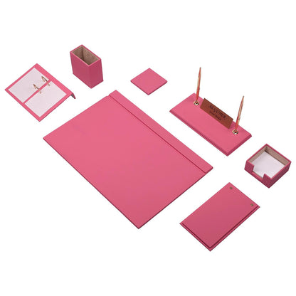Luna Leather Desk Set 9 Accessories Pink