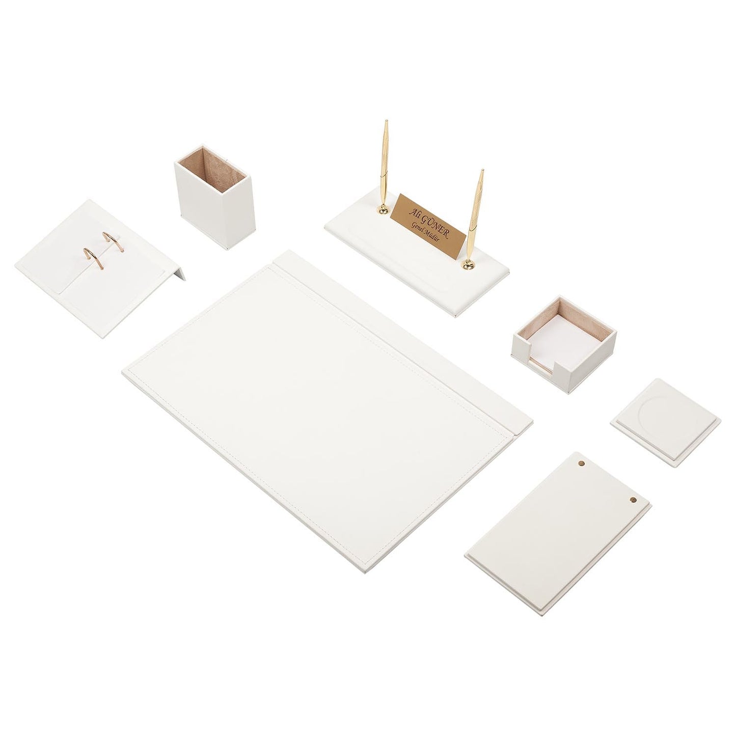 Luna Leather Desk Set 9 Accessories White