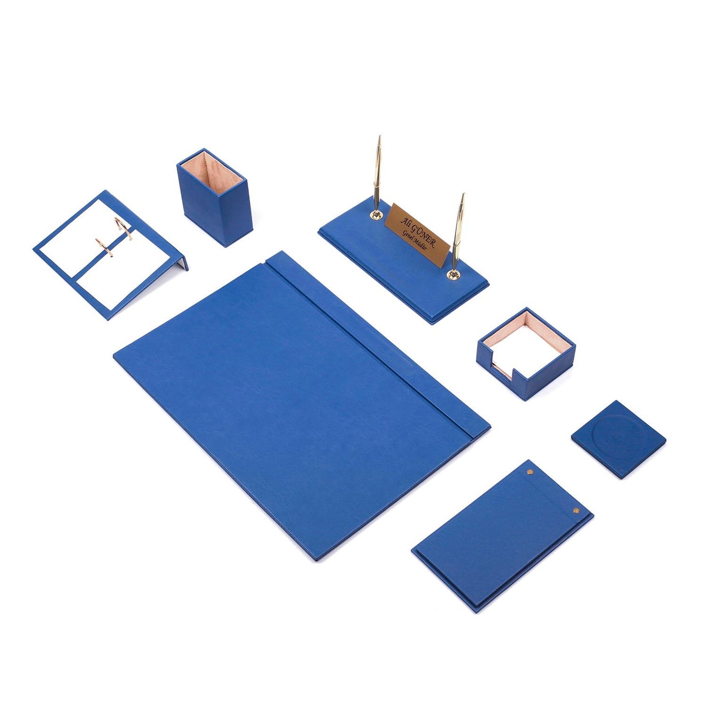 Luna Leather Desk Set 9 Accessories Blue