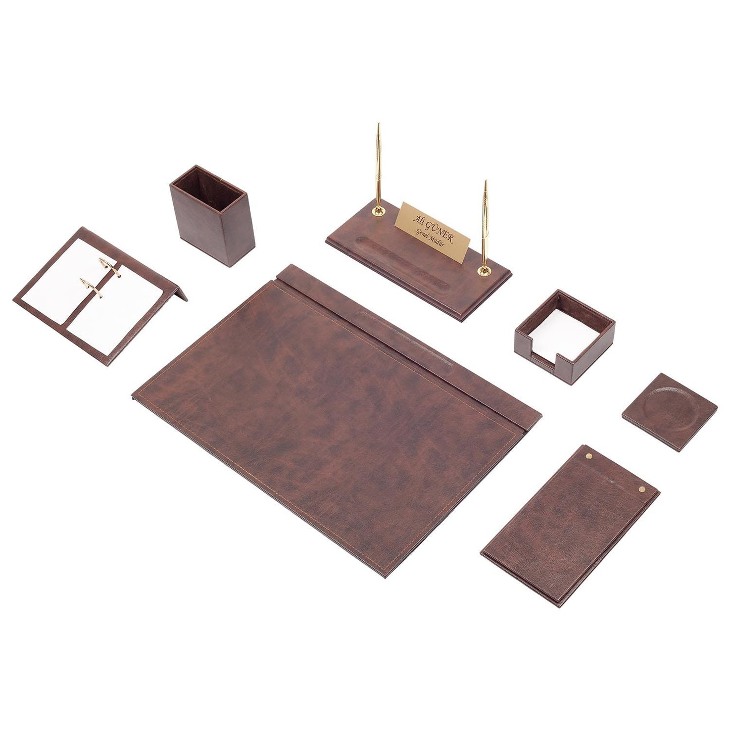 Luna Leather Desk Set 9 Accessories Brown