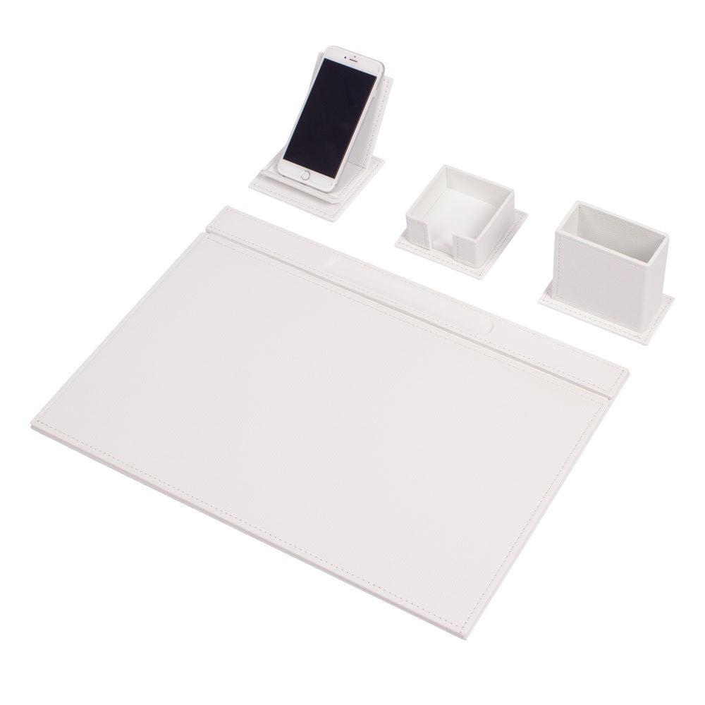 VEGA Leather Desk Set - 4 Accessories - White