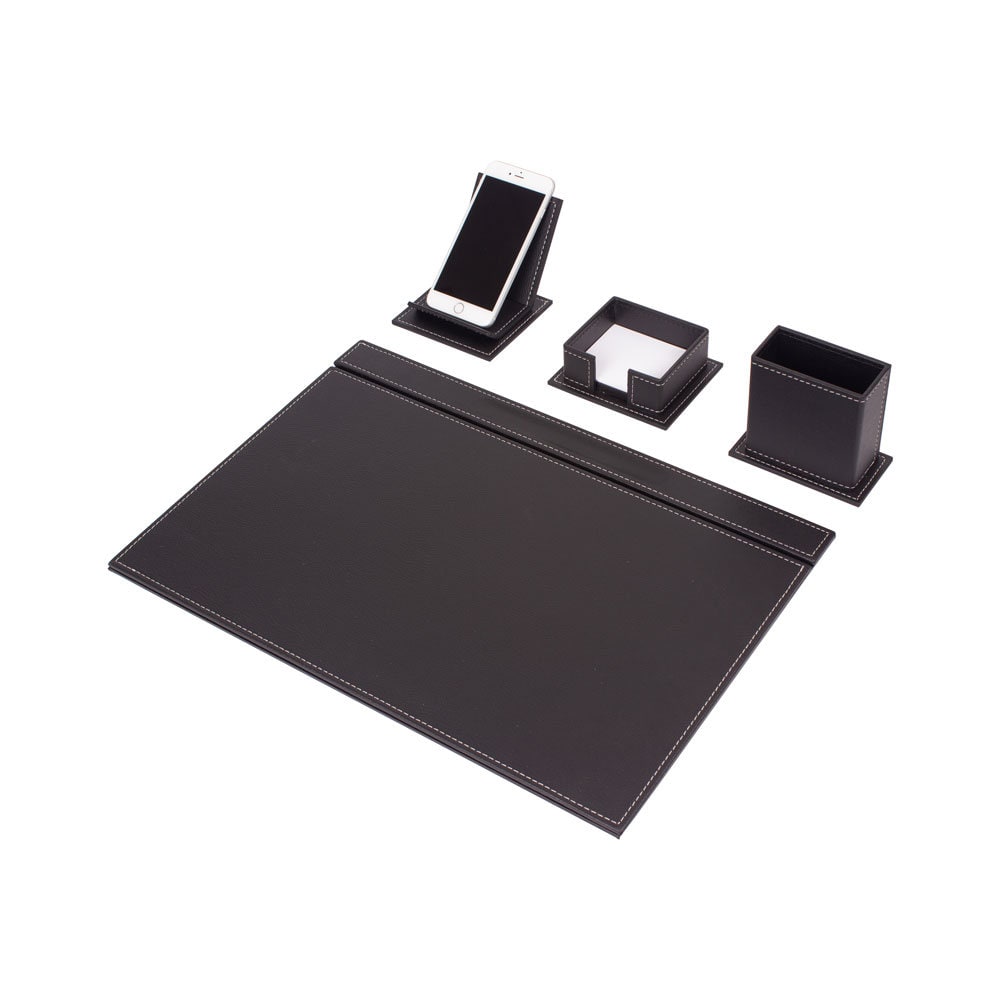 VEGA Leather Desk Set - 4 Accessories - Black