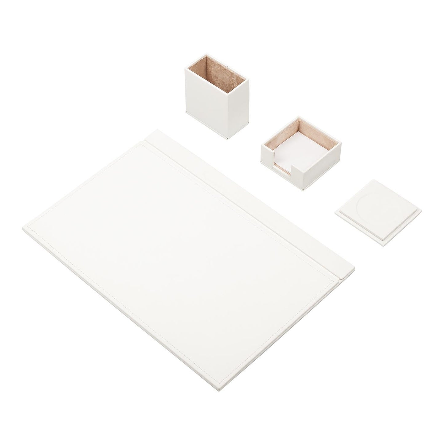 Luna Leather Desk Set 4 Accessories White