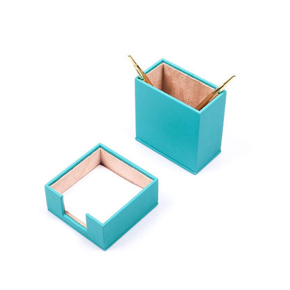 Luna Leather Desk Set 4 Accessories Turquoise