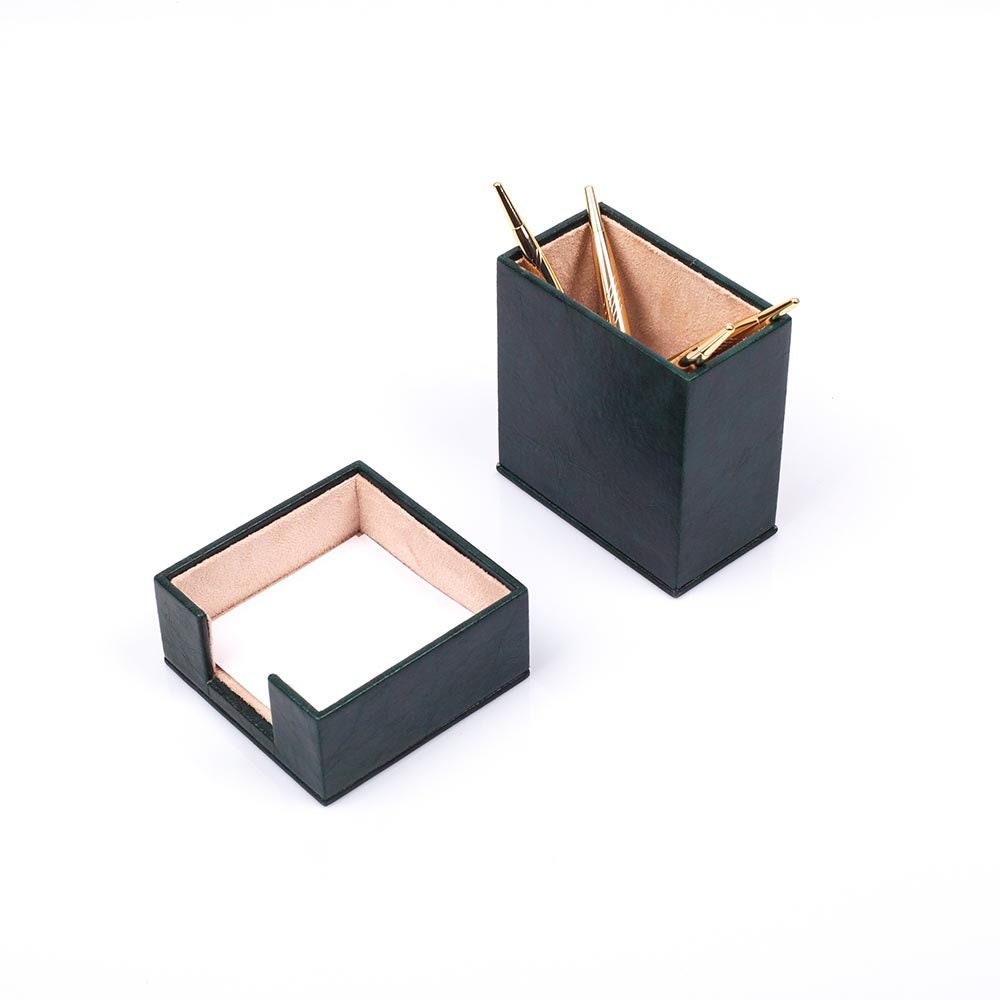 Luna Leather Desk Set 4 Accessories Green