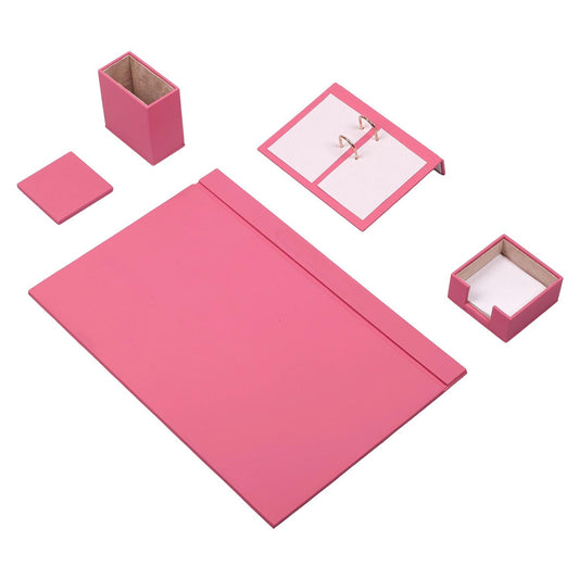 Luna Leather Desk Set 5 Accessories Pink