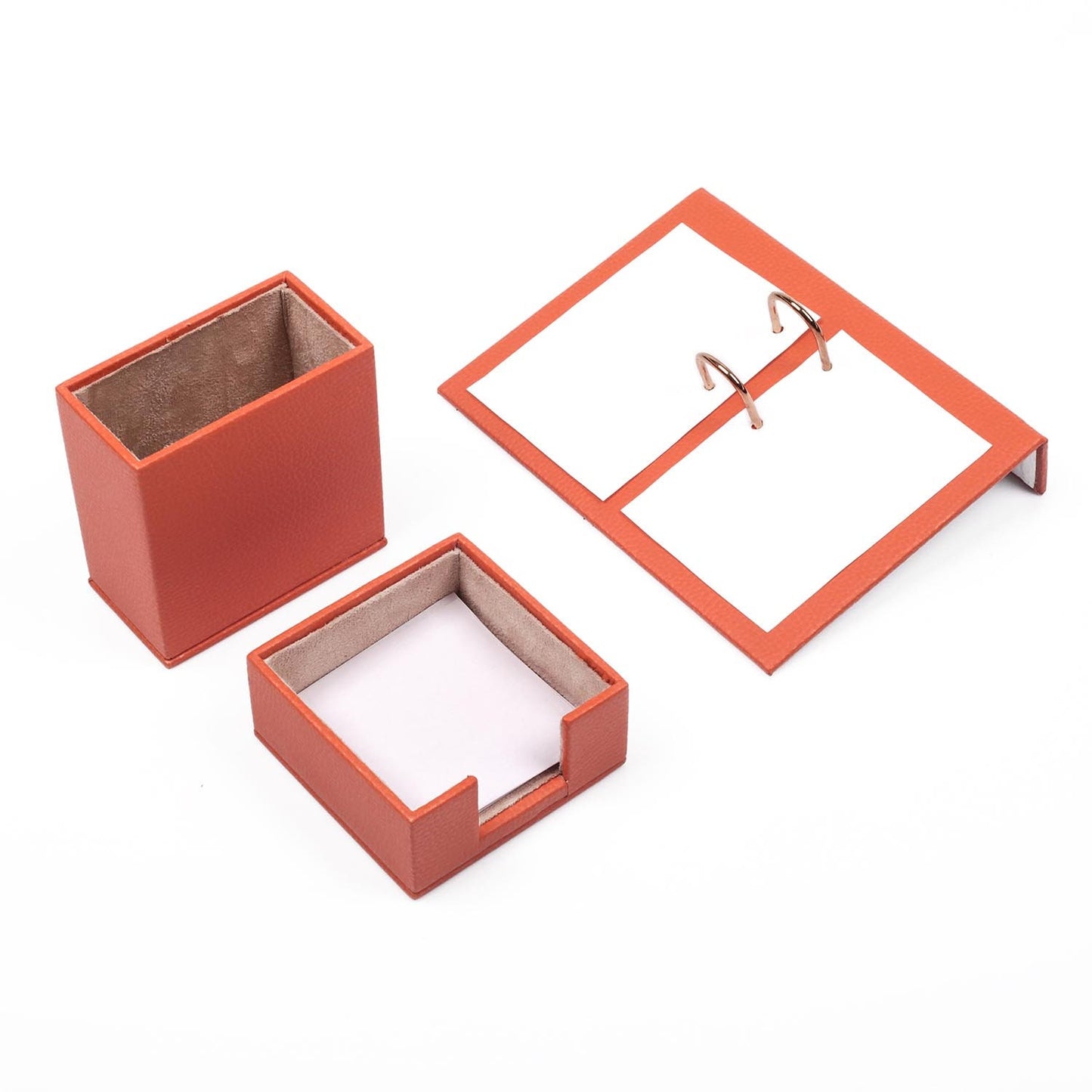 Luna Leather Desk Set 5 Accessories Orange