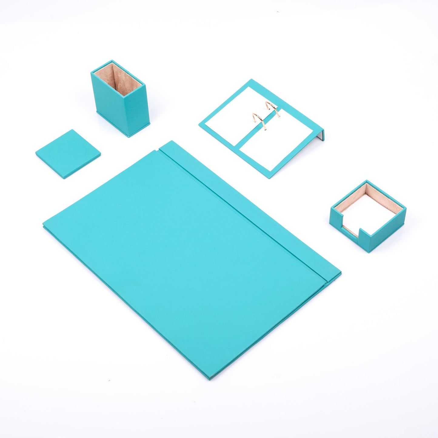 Luna Leather Desk Set 5 Accessories Turquoise