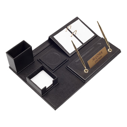 Luna Leather Desk Set 8 Accessories Black
