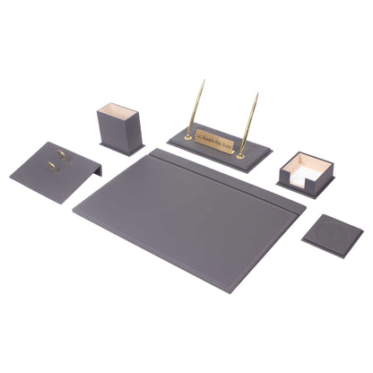 Luna Leather Desk Set 8 Accessories Gray