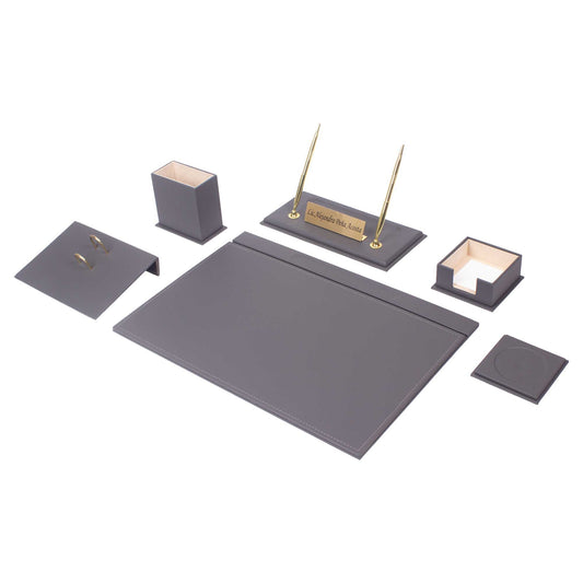 Luna Leather Desk Set 8 Accessories Gray