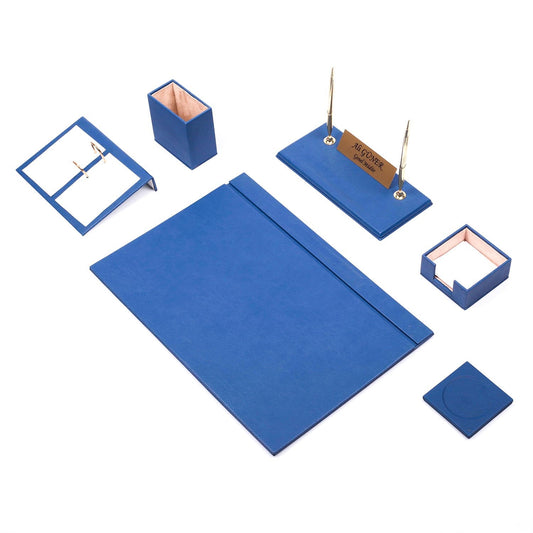 Luna Leather Desk Set 8 Accessories Blue