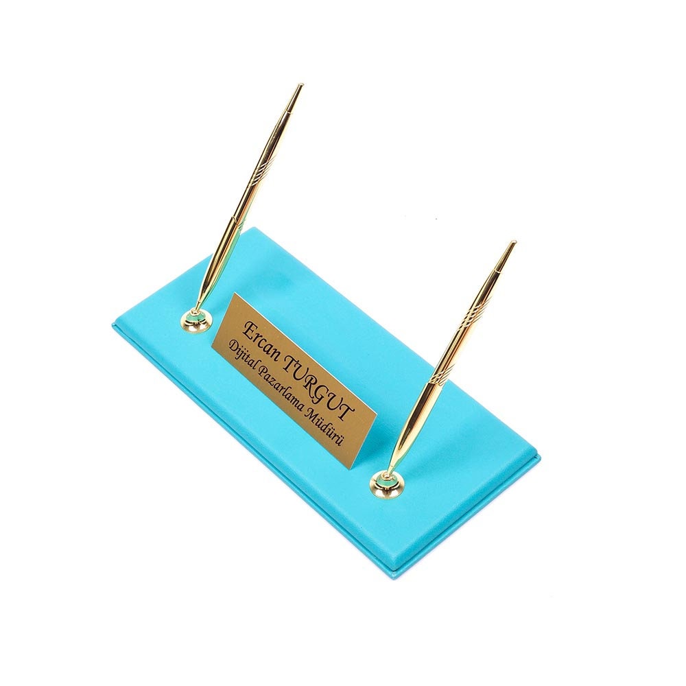 Luna Leather Desk Set 8 Accessories Turquoise