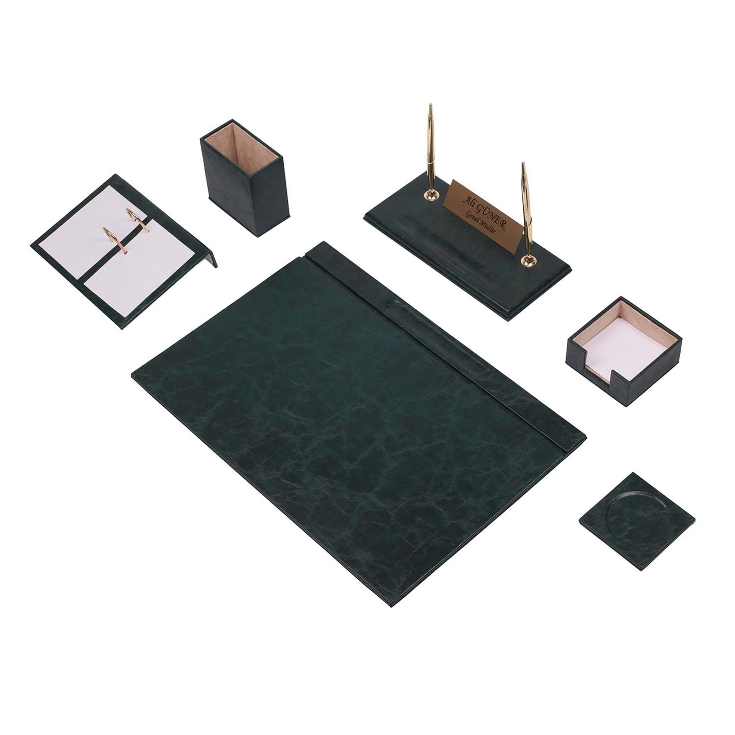 Luna Leather Desk Set 8 Accessories Green