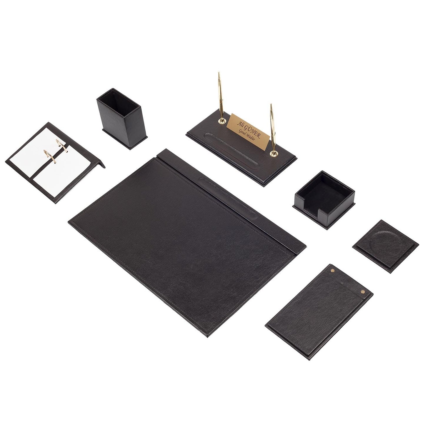 Luna Leather Desk Set 9 Accessories Black