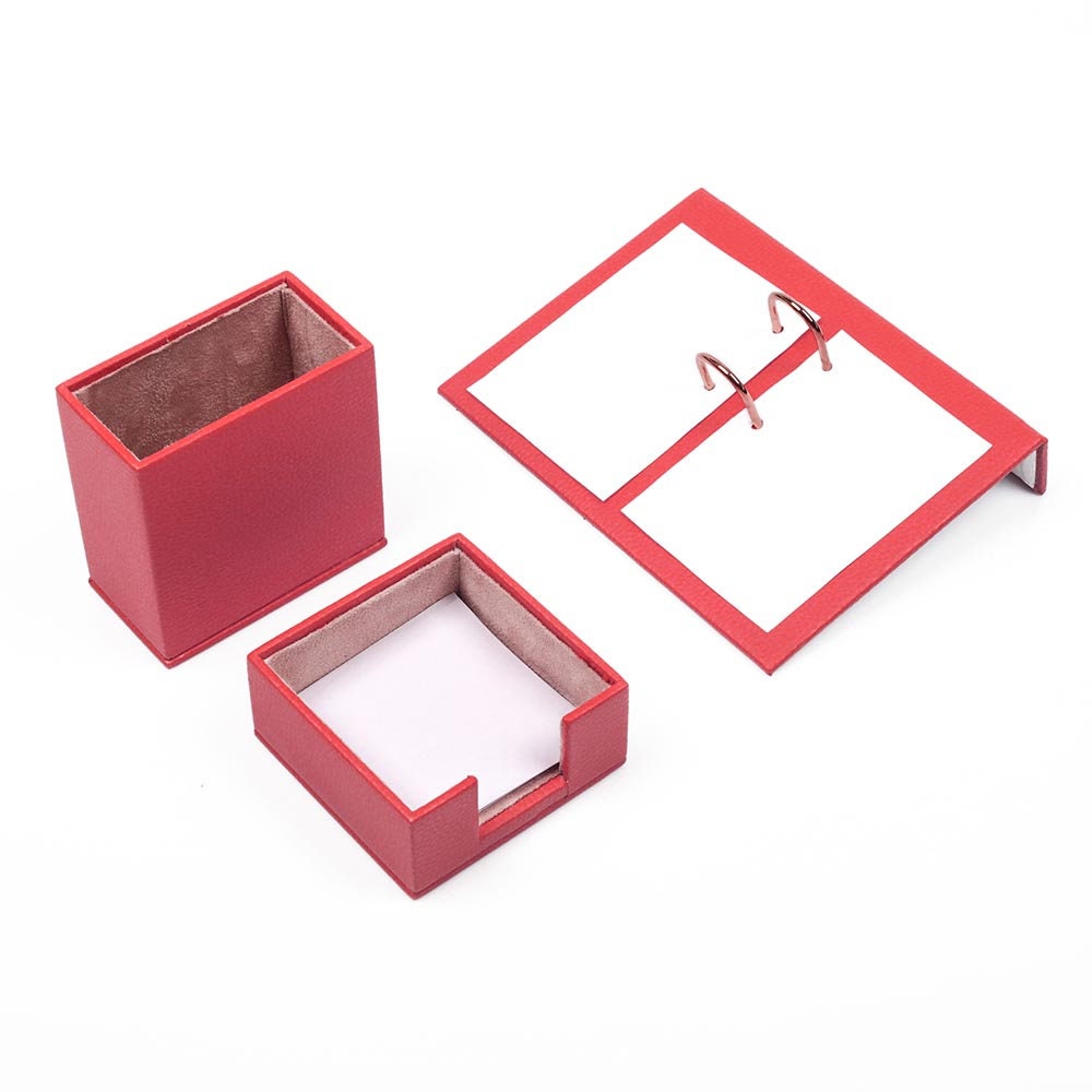 Luna Leather Desk Set 9 Accessories Red