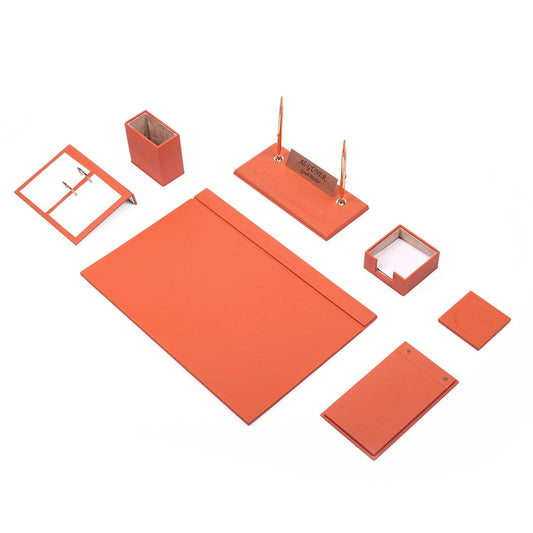 Luna Leather Desk Set 9 Accessories Orange